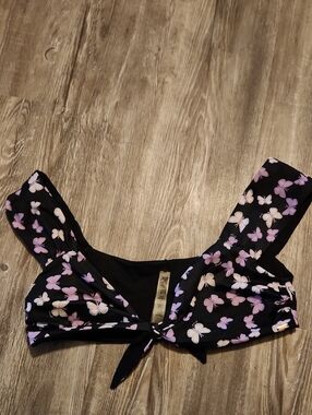 PINK Victoria's Secret Black Bikini Top with Purple Butterfly Print